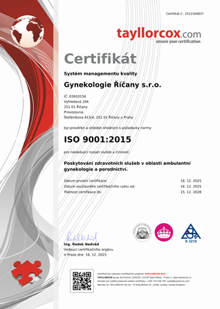Certifikát ISO 9001:2015