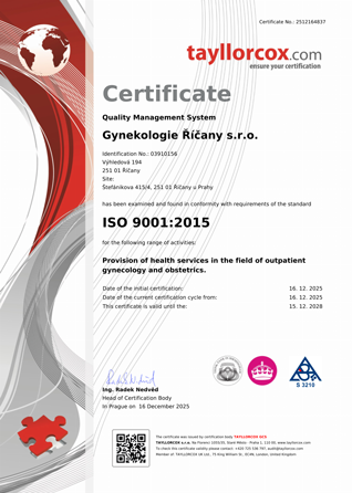 Certificate ISO 9001:2015